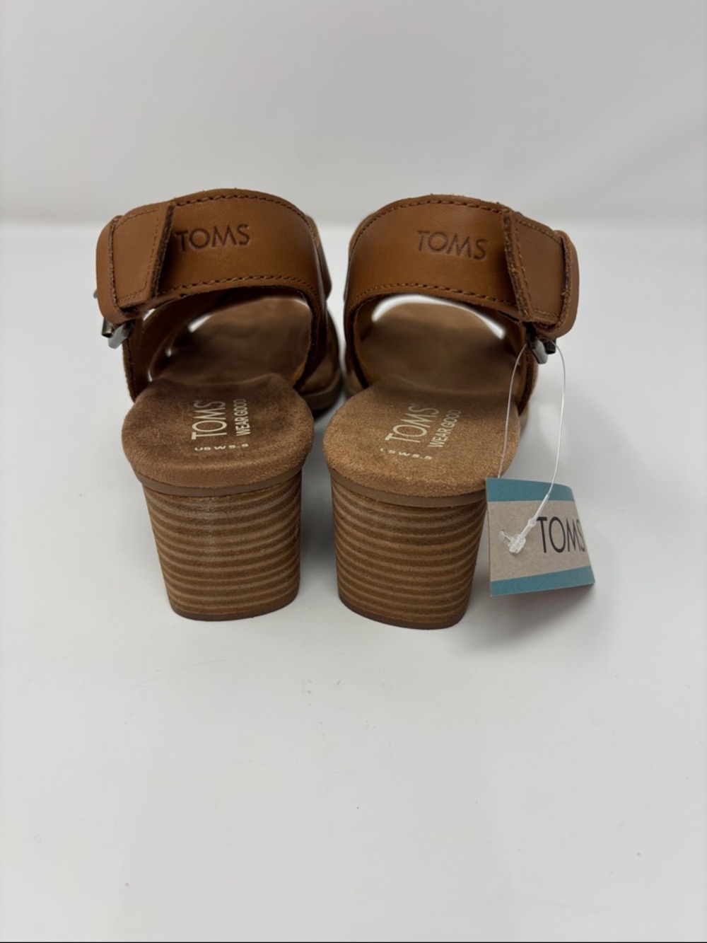 TOMS Women’s Brown Leather Wedge Sandals - Picture 4 of 7